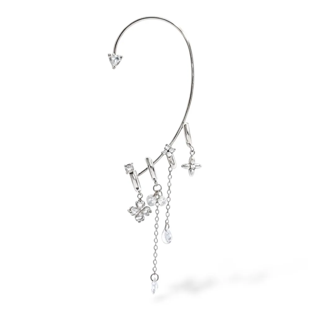 Quadrifoglio-Earcuff in Acciaio con zirconi - OR-795-22504 (Argento)