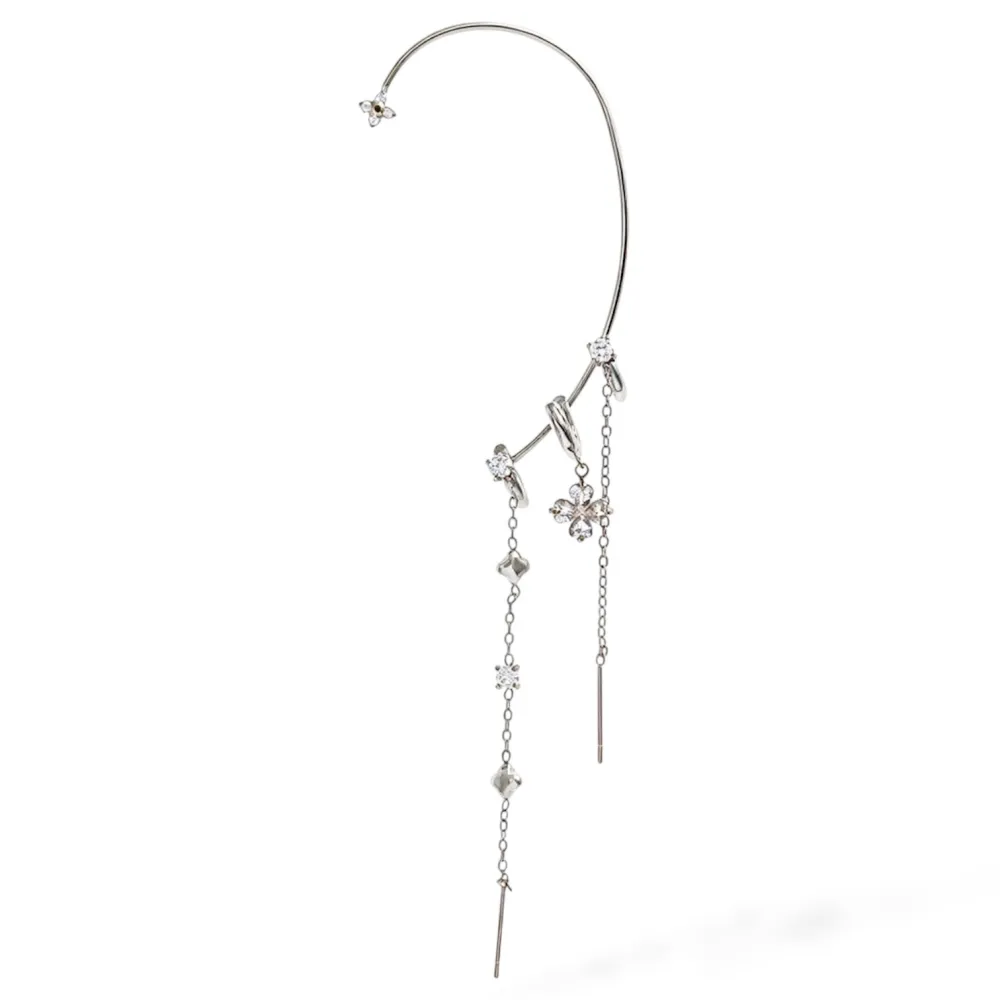 Quadrifoglio-Earcuff in Acciaio con zirconi - OR-795-22505 (Argento)