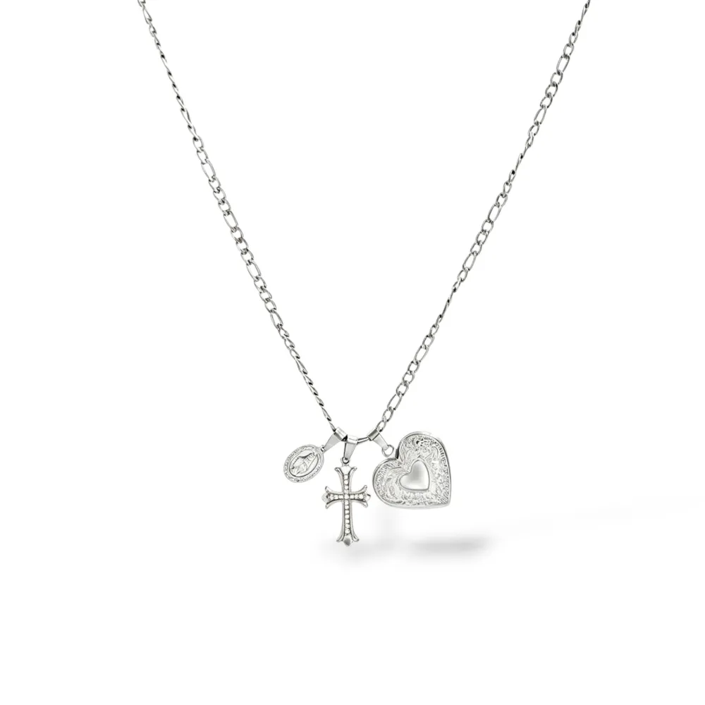 Cuore, croce-Collana Corta in Acciaio - CL-103-AA7349N/45+5cm