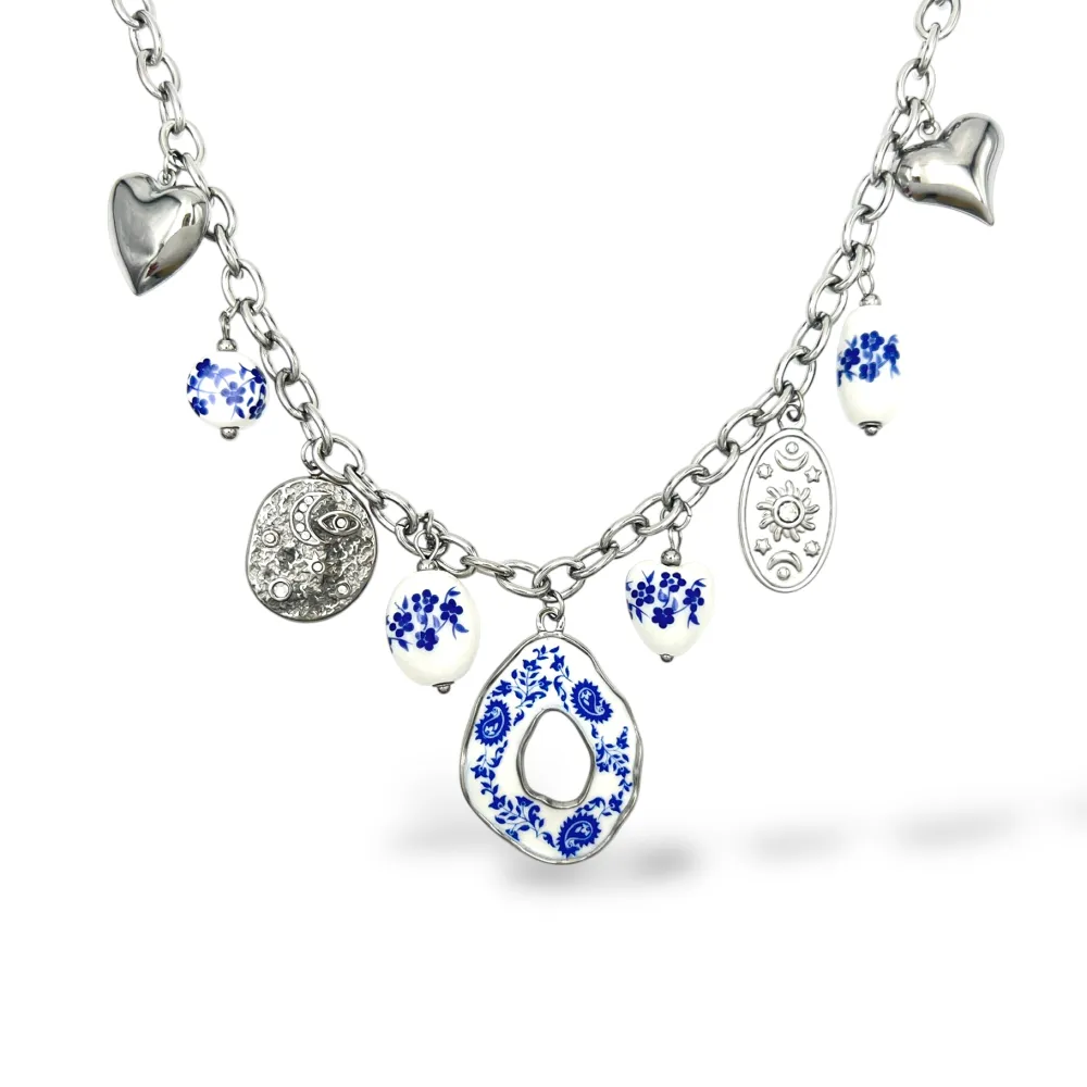 Ceramica, Sole, Luna, Cuore-Collana corta in Acciaio - CL-413-3815