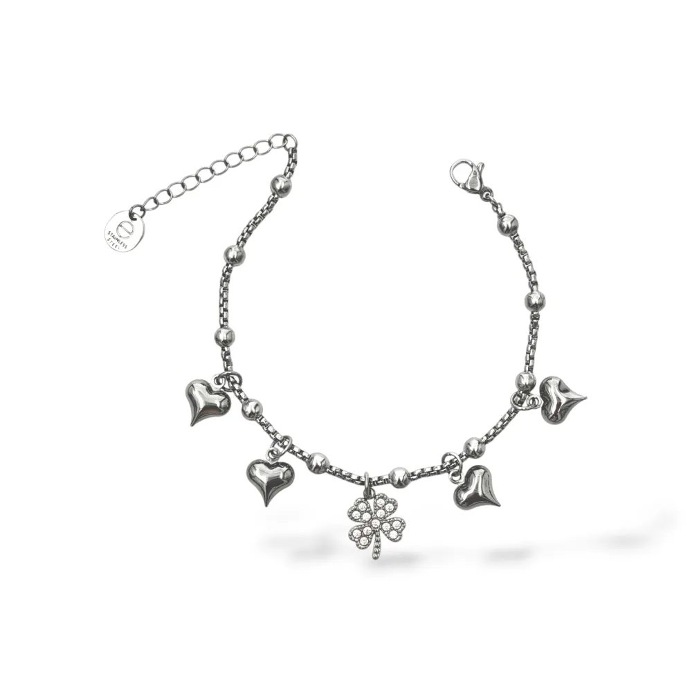Quadrifoglio E Cuori-Bracciale in Acciaio con Chiusura - BAC-103-AA5870B