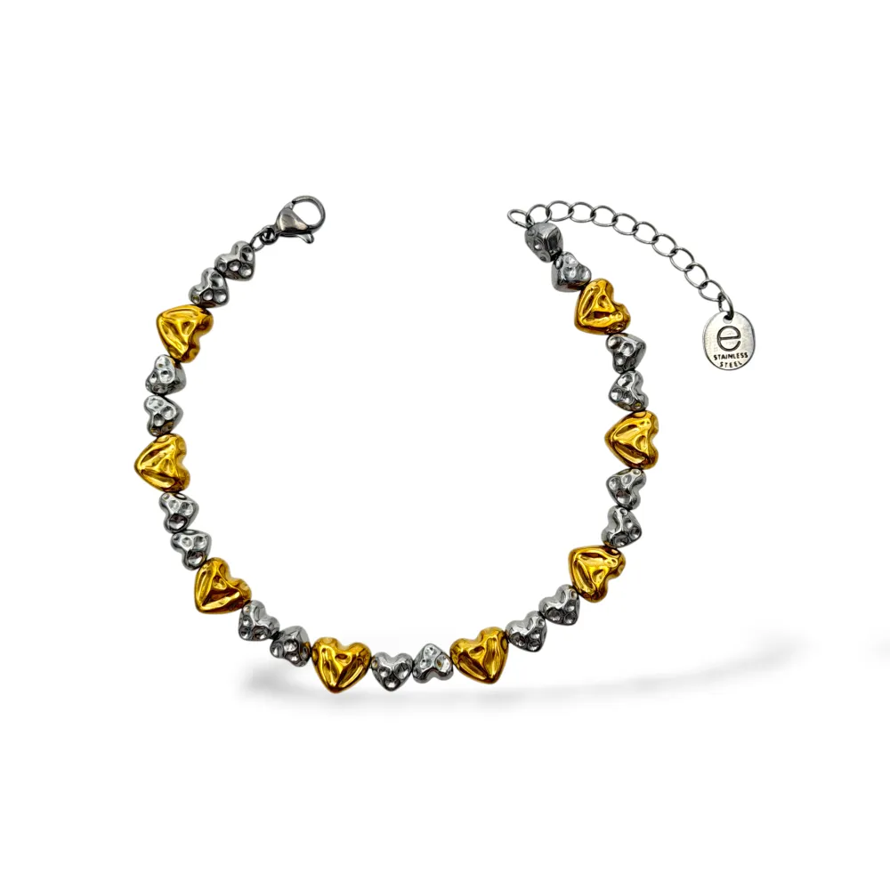 Cuori-Bracciale in Acciaio con Chiusura - BAC-103-AA7313B (Argento Oro)