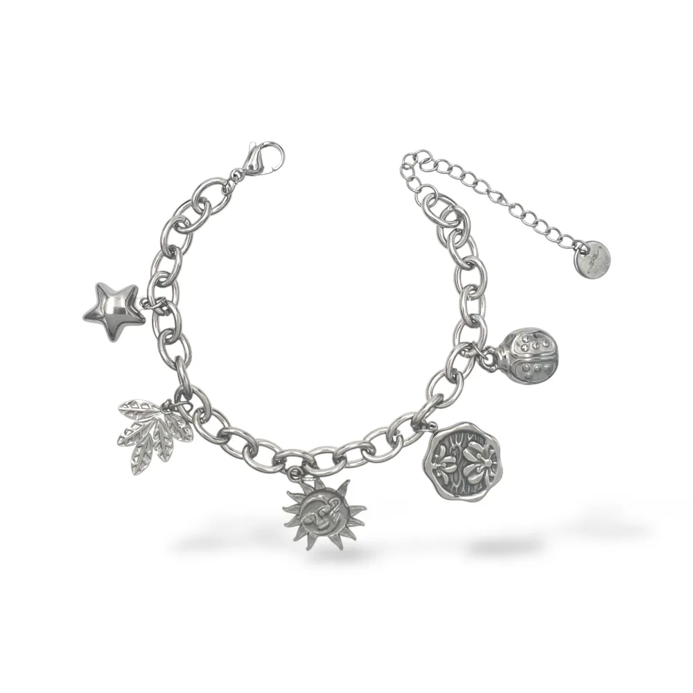 Sole, Fiori, stella, coccinella, foglia-Bracciale in acciaio - BR-413-3298
