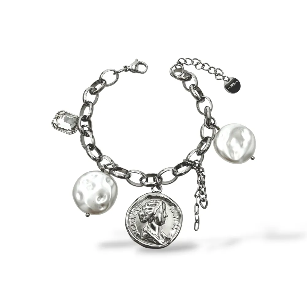 Moneta E Perla-Bracciale in Acciaio - BR-794-131