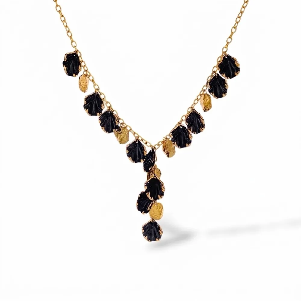 Petali -Collana Corta a Y in Acciaio - CAC-732-673 (Nero)