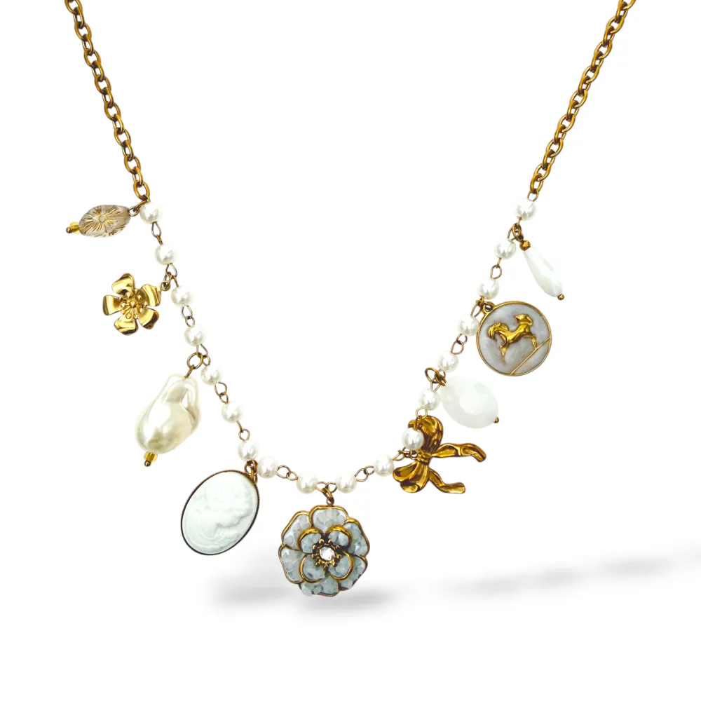 Fiore, Dama, Fiocco-Collana Corta Moda in Acciaio - CAC-732-677