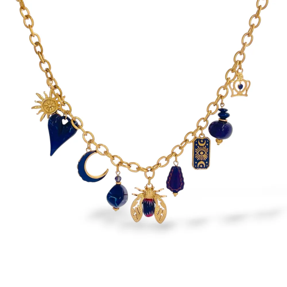 Ape, Luna, Cuore, Sole, Pietre-Collana Corta Moda in Acciaio - CAC-732-693