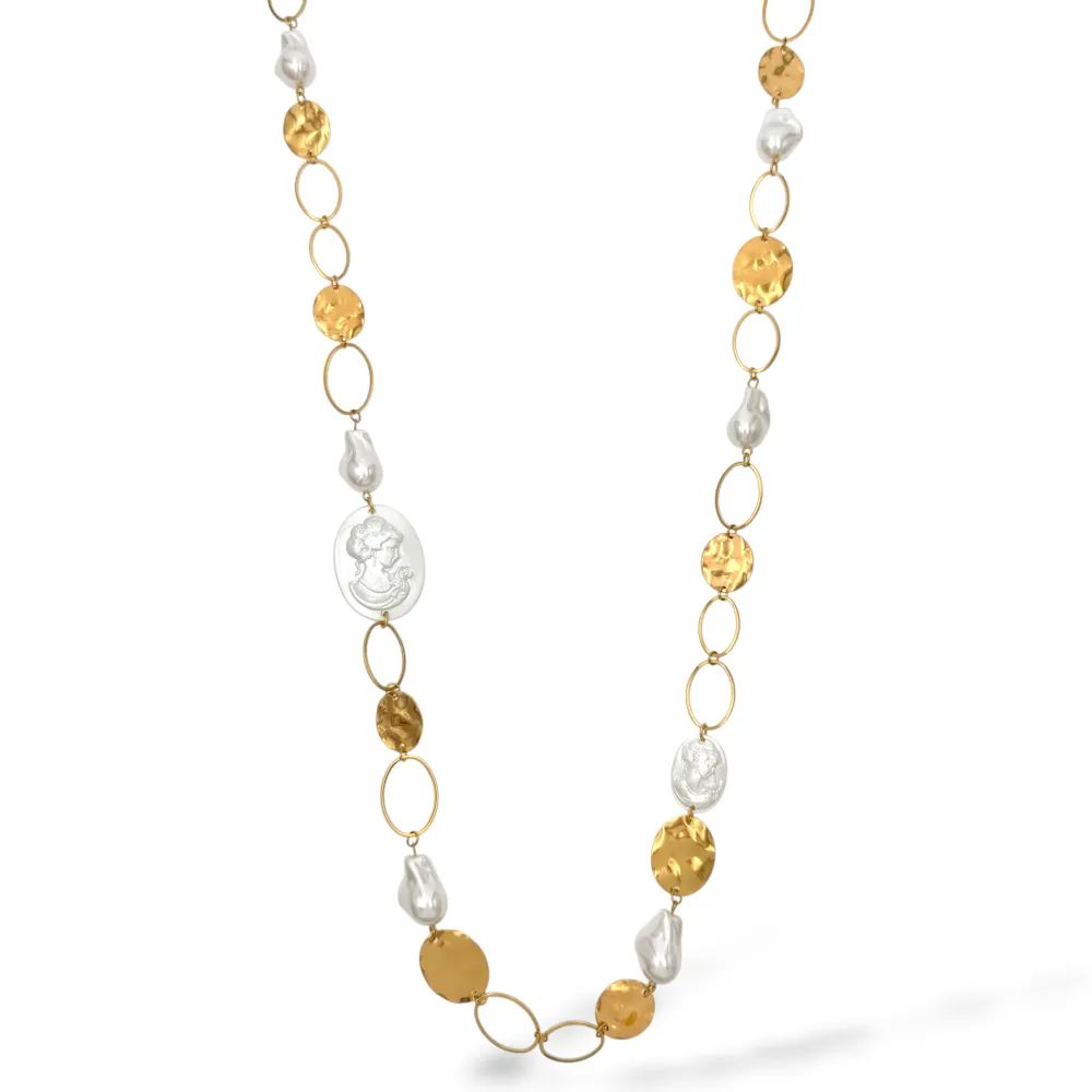 Dama e Perle-Collana Lunga in Acciaio - CAL-732-691 (Bianco)