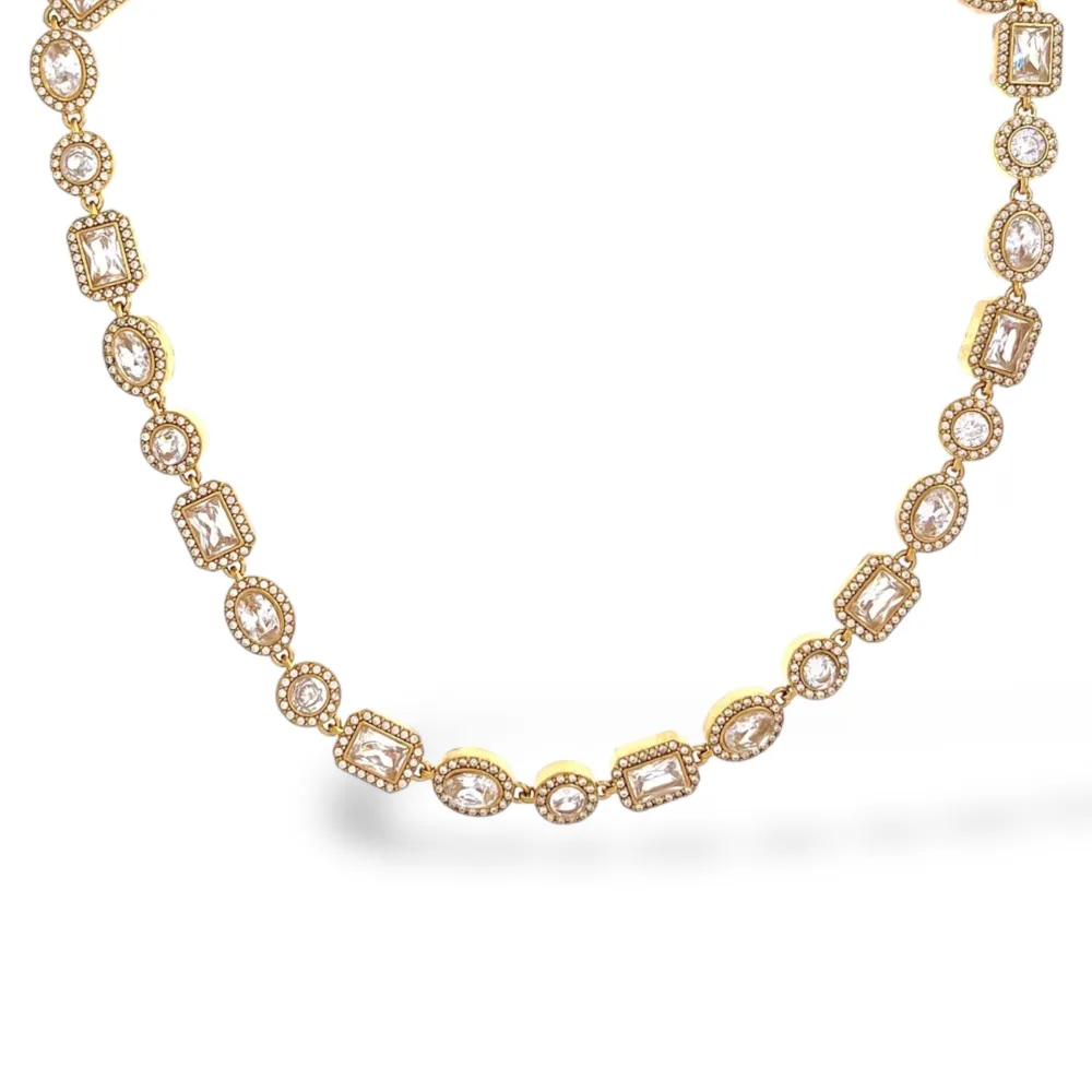 Punti luce-Collana Corta in Acciaio - CL-795-12981 (Bianco/Oro)