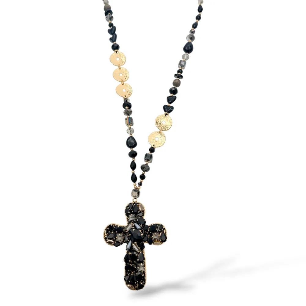 Croce-Collana Lunga in Acciaio - CML-732-714 (Nero)