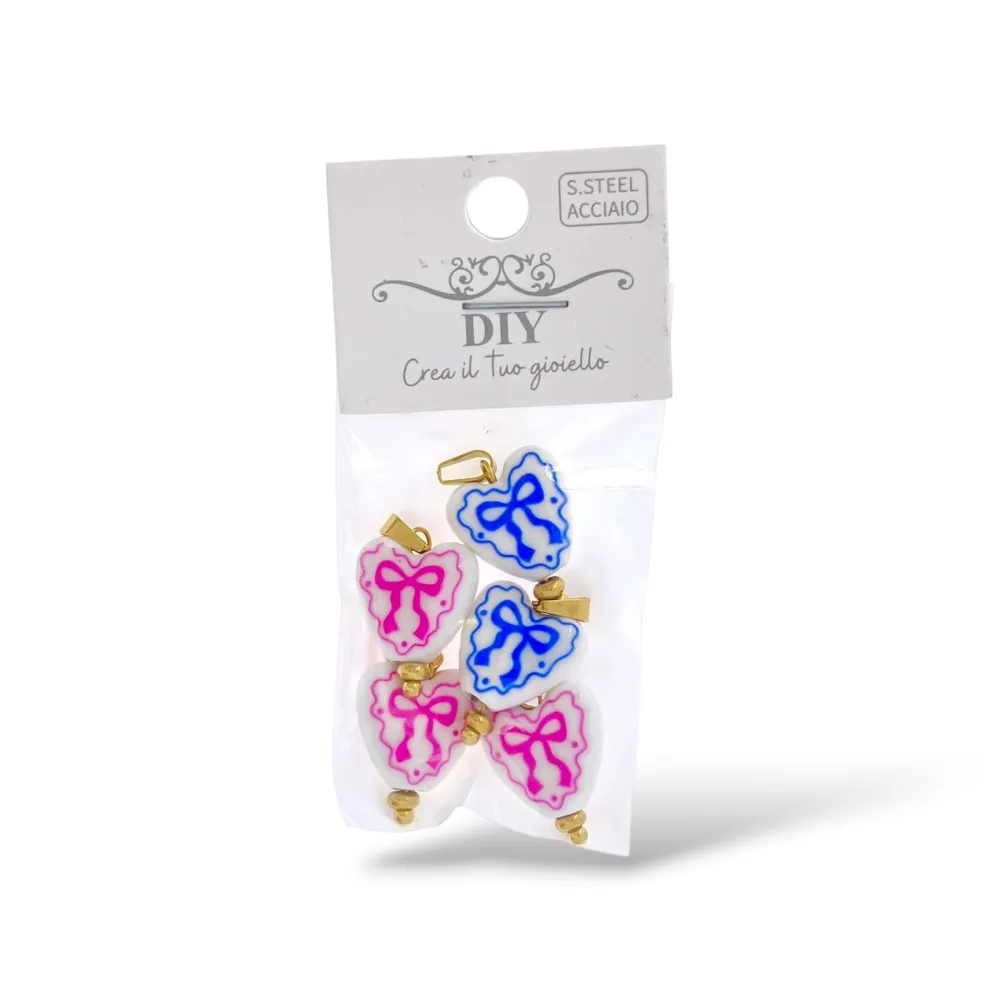 [DIY-801-007A 5PZ] Cuore Fiocco-Ciondolo/Charms in Acciaio - DIY-801-007A 5PZ