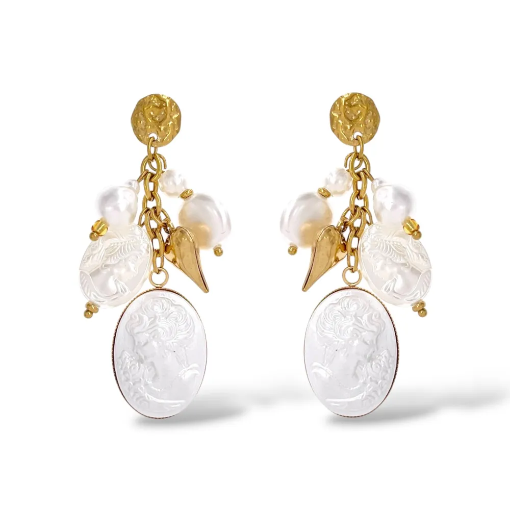 Cameo-Orecchini Moda Pendente In Acciaio - OR-732-706 (Bianco)