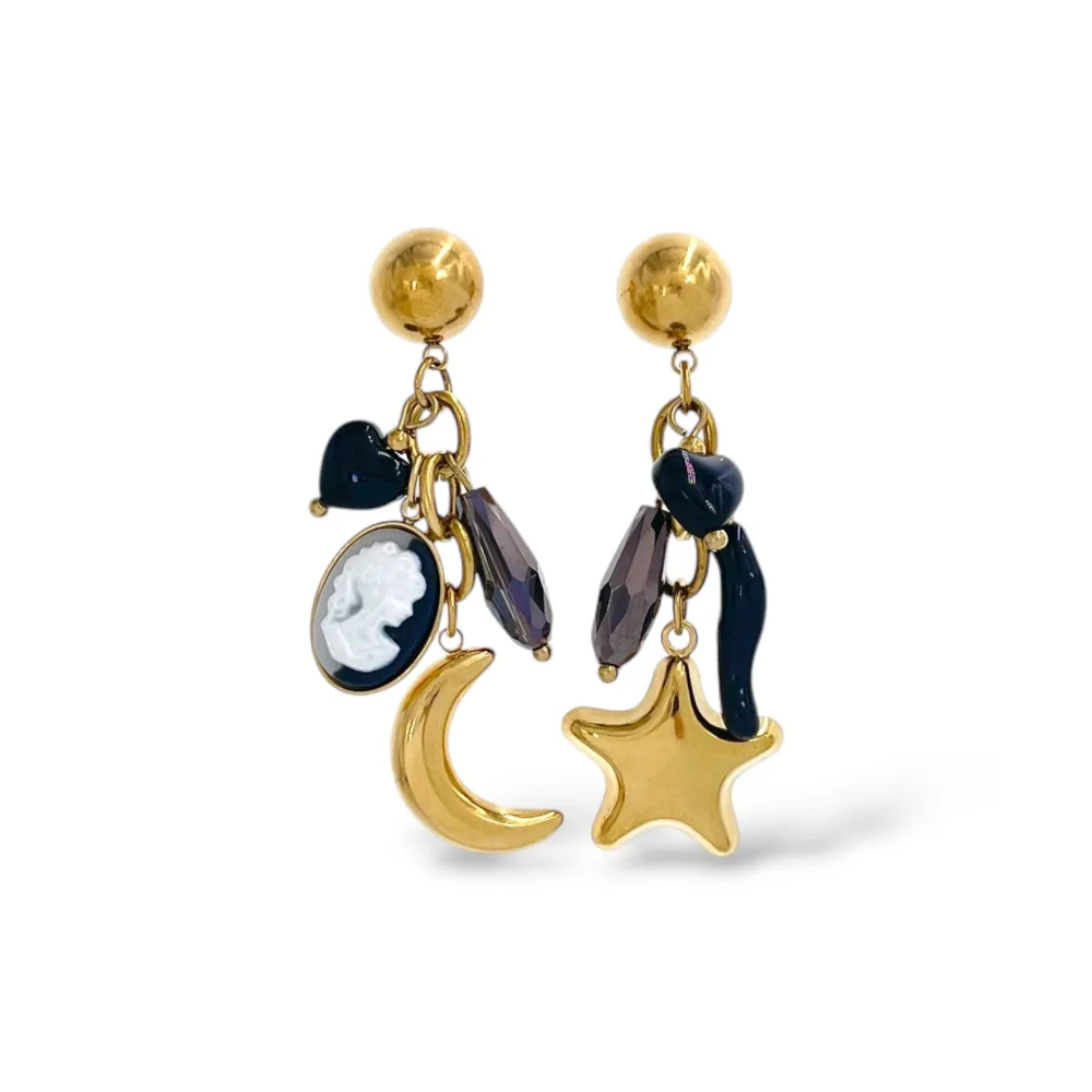 Luna, Stella, Dama-Orecchini Moda Pendente - OR-732-726 (Nero)