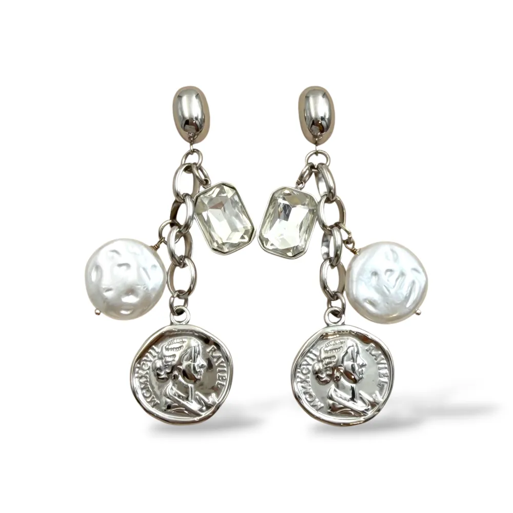 Moneta E Perla-Orecchini in Acciaio - OR-794-132 (Argento)