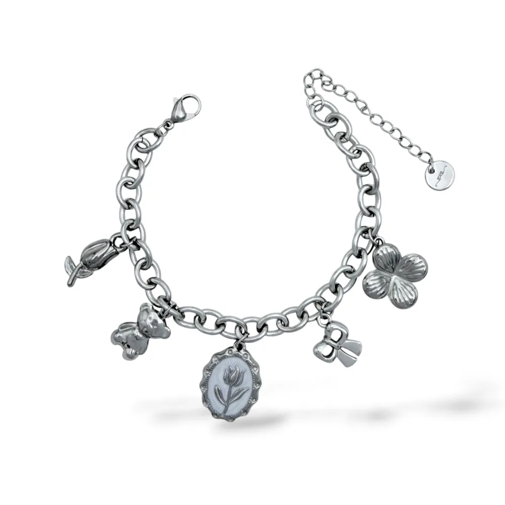 Tulipano, Orsetto, Fiocco-Bracciale in acciaio - BR-413-3299