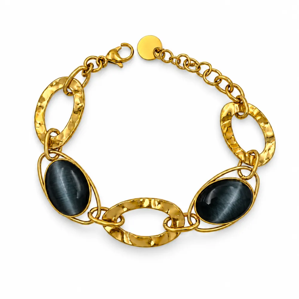 Catena Con Pietre Effetto Occhio Di Gatto-Bracciale in Acciaio - BR-794-133 (Nero)