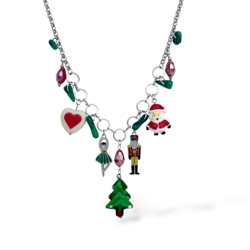 Albero di Natale, Schiaccianoci E Ballerina-Collana Corta Moda in Acciaio - CAC-732-684