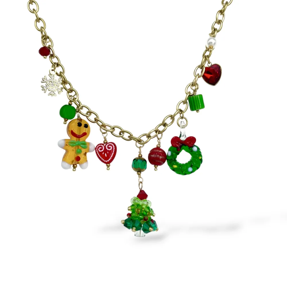 Omino di Pan di Zenzero, Albero e Ghirlanda-Collana Corta Moda in Acciaio - CAC-794-165