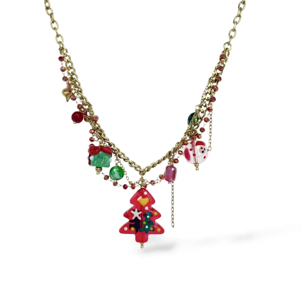 Albero di Natale Rosso-Collana Corta Moda in Acciaio - CAC-794-167