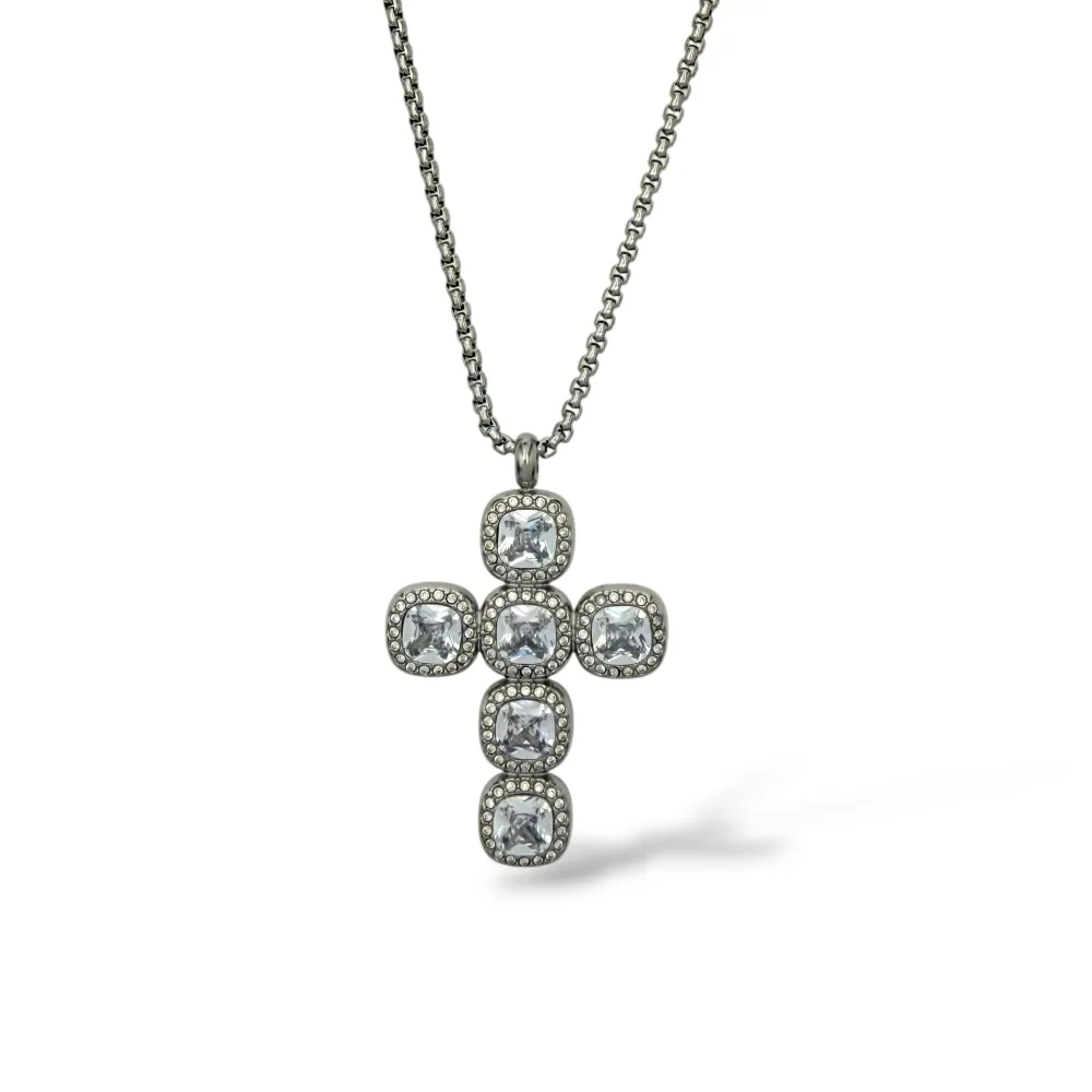 Croce-Collana Lunga in Acciaio - CL-103-AA7355N/65+5cm