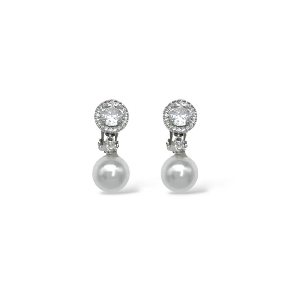 Perla Con Punto Luce-Orecchini a Clip - OR-506-467 (Argento)