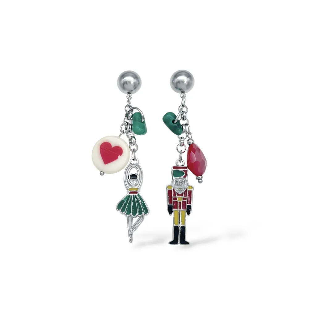 Schiaccianoci e Ballerina-Orecchini in Acciaio - OR-732-685 (Argento)