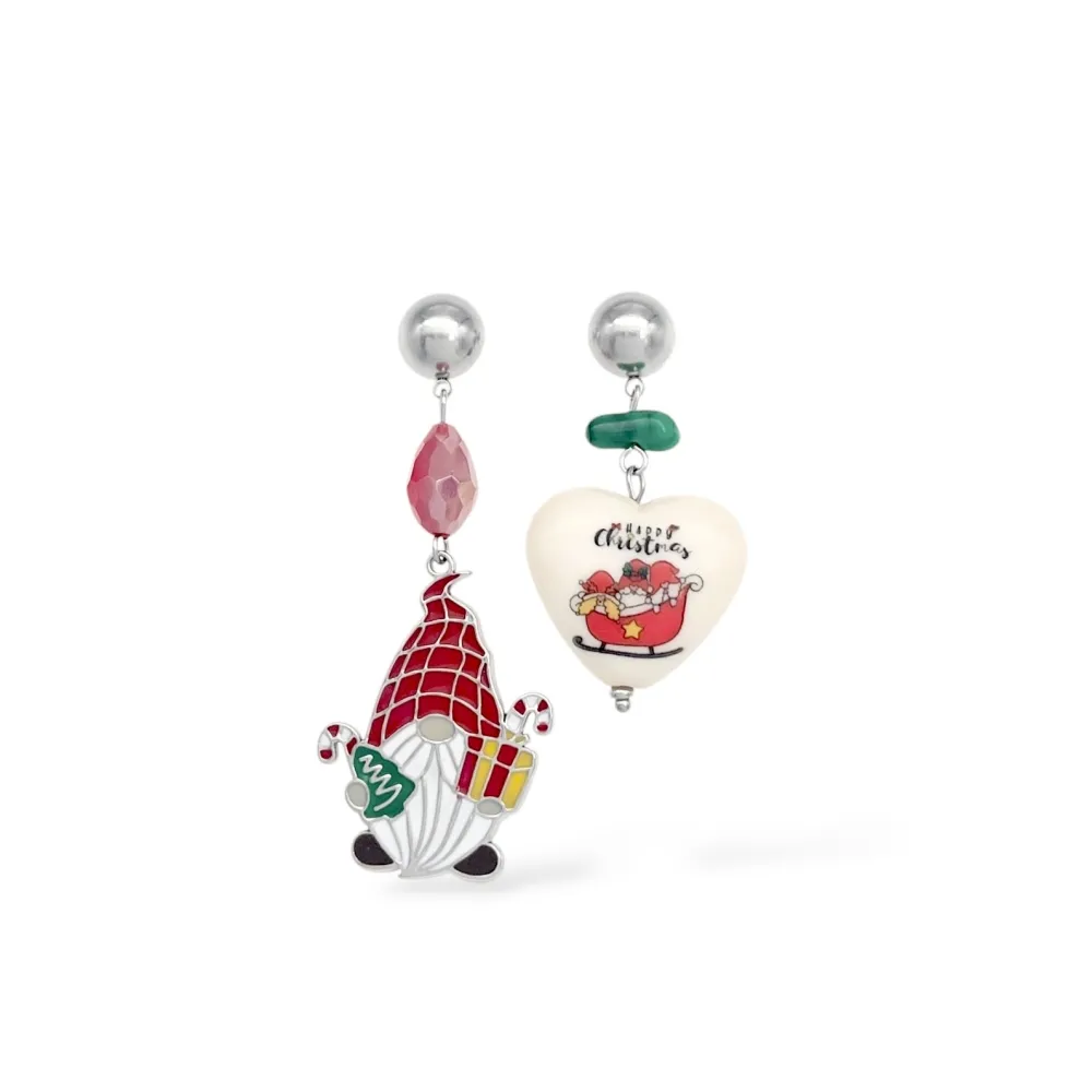 Gnomo e Cuore "Happy Christmas"-Orecchini in Acciaio - OR-732-698