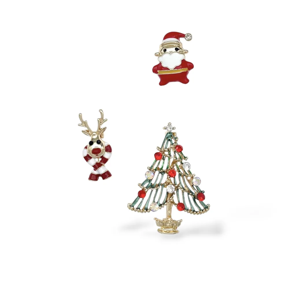 [SPM-781-24] Albero di Natale Babbo Natale Rudolph-Set 3pz Spille di Natale - SPM-781-24