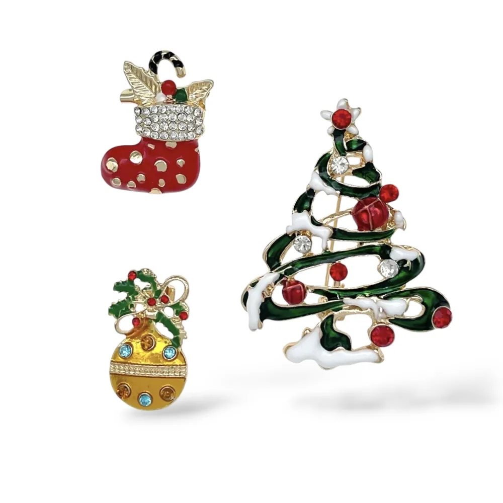 Albero di Natale calzino di Natale pallino di Natale-Set 3pz Spille di Natale - SPM-781-26