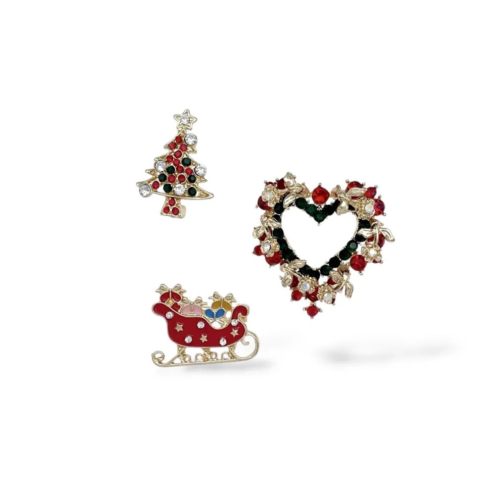 Cuore, Albero Di Natale e Slitta-Set 3pz Spille di Natale - SPM-781-30