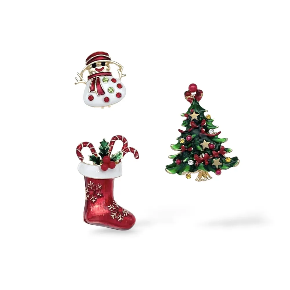 Albero di natale pupazzo di neve ghirlanda di natale-Set 3pz Spille di Natale - SPM-781-31