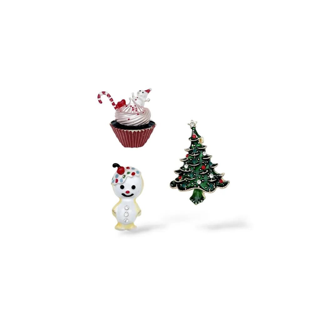 Albero di Natale pupazzo di neve cupcake-Set 3pz Spille di Natale - SPM-781-35