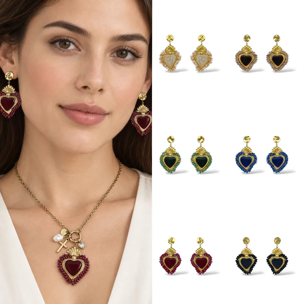 [OR-794-142] Sacro cuore-Orecchini in Acciaio - OR-794-142 (Verde)
