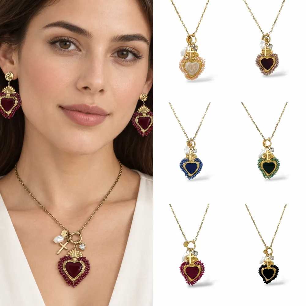 [CAC-794-141] Sacro Cuore-Collana Corta in Acciaio - CAC-794-141 (Verde)