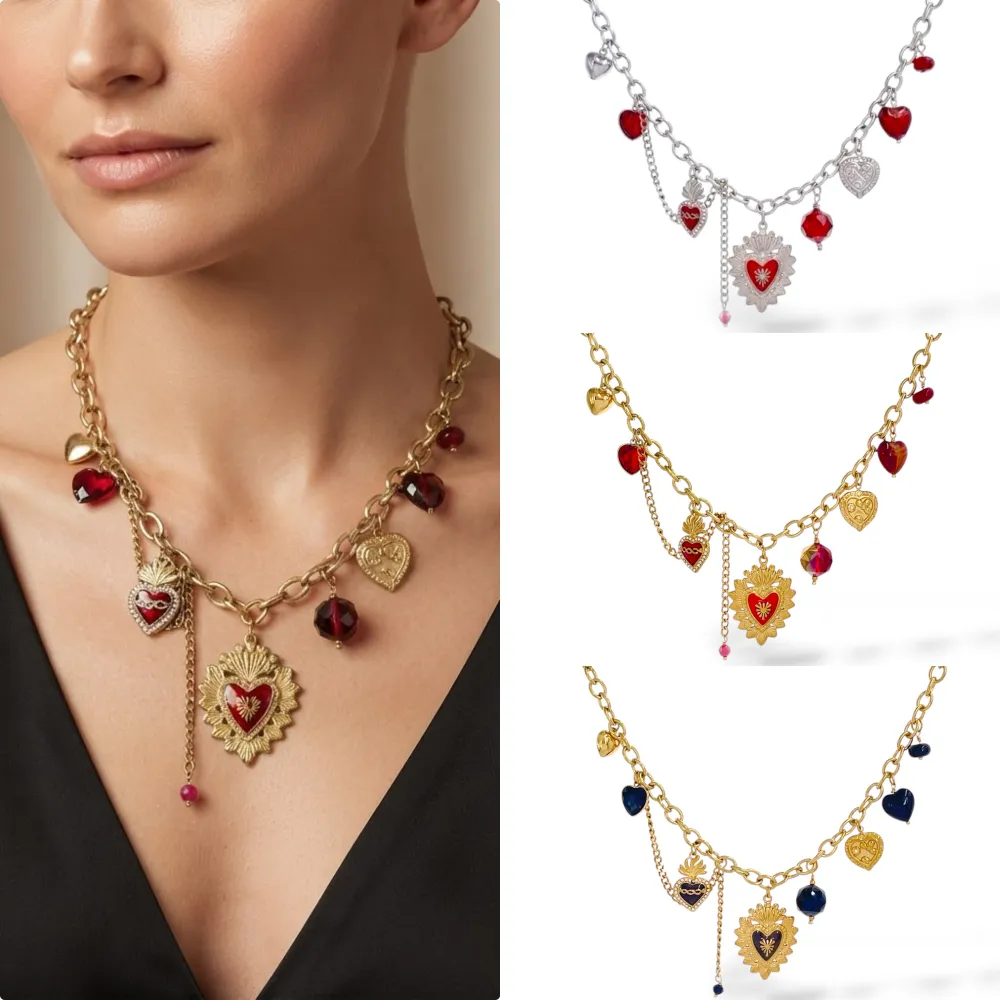 [CL-794-135] Sacro Cuore-Collana corta in Acciaio - CL-794-135 (Nero/Oro)