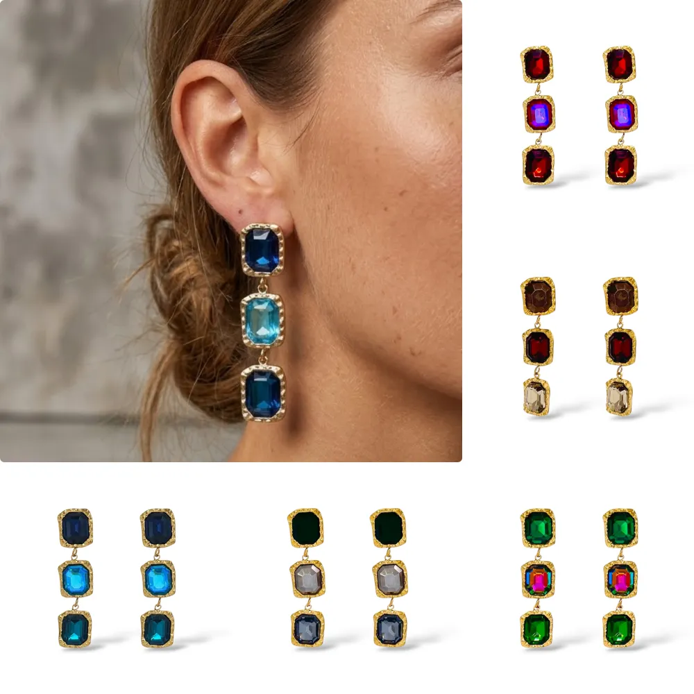 [OR-732-728] Rettangolo-Orecchini Moda Pendente - OR-732-728 (Verde)