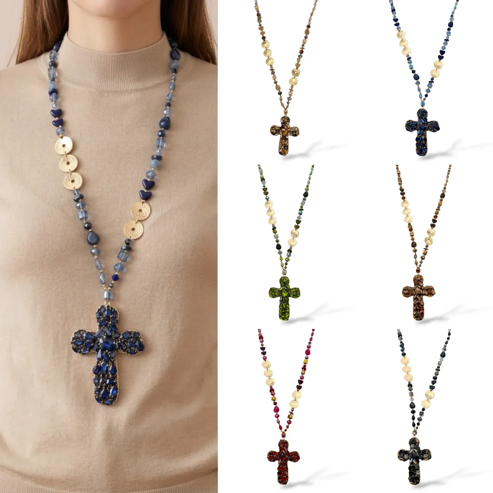 [CML-732-714] Croce-Collana Lunga in Acciaio - CML-732-714 (Verde)