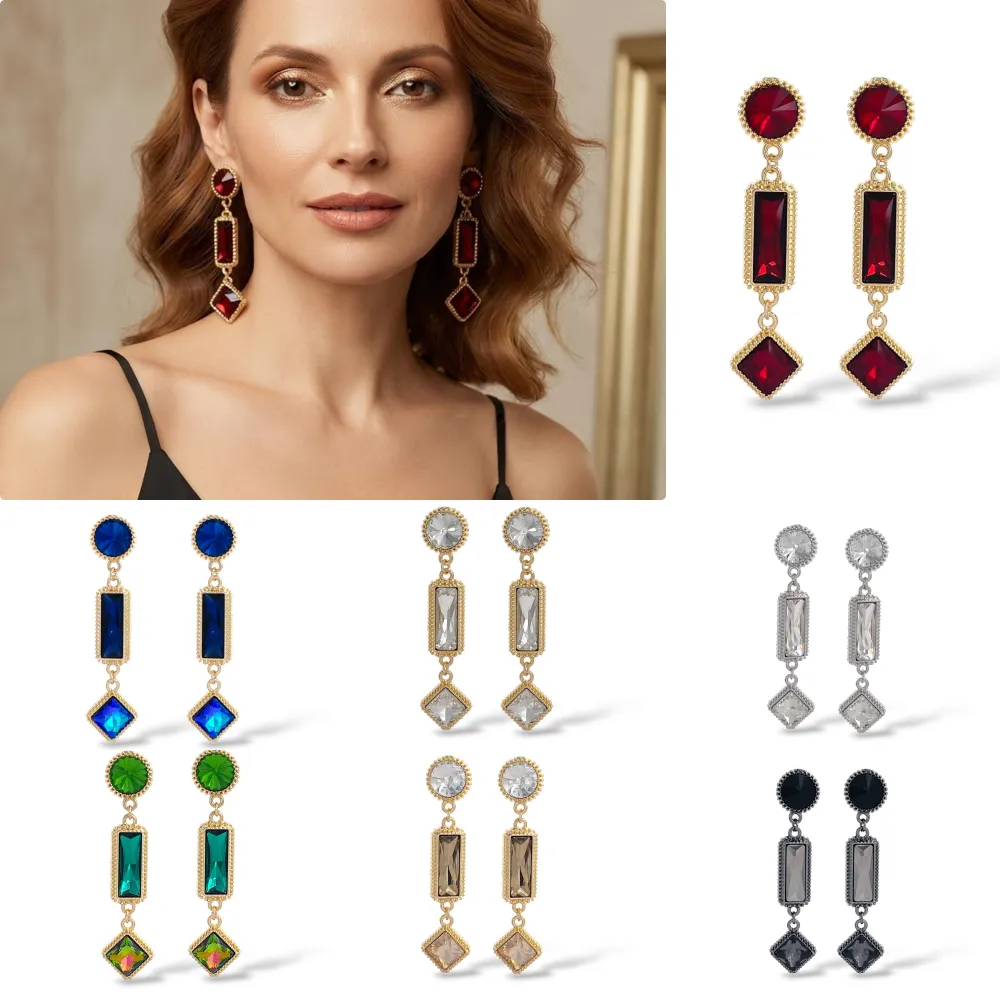 [OR-732-760] Cerchio, Rettangolo, Quadrato-Orecchini Moda Pendente  - OR-732-760 (Verde)