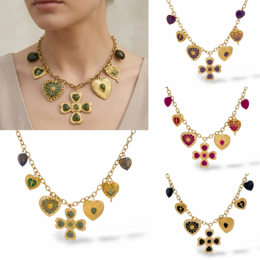 [CAC-732-748] Croce E Cuoce-Collana Corta Moda in Acciaio - CAC-732-748 (Verde)