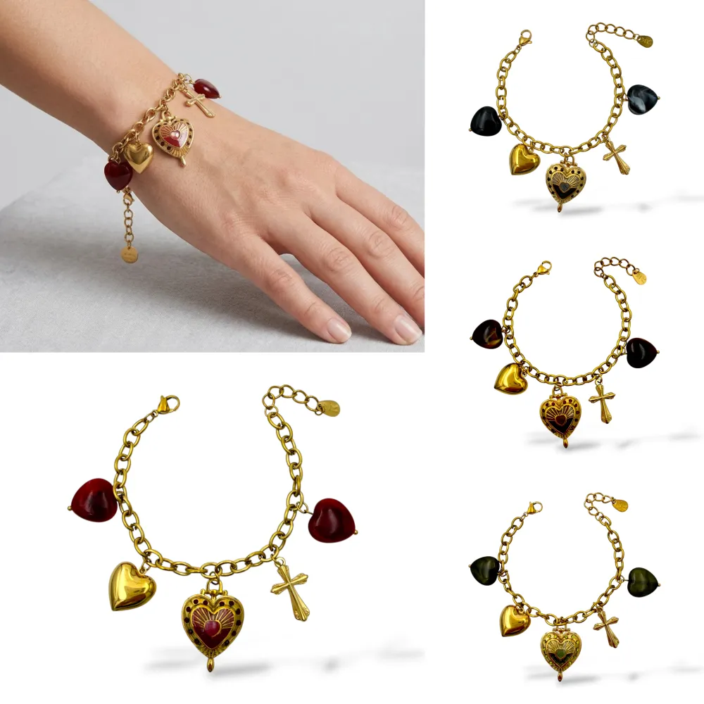 [BAC-732-750] Cuore E Croce-Bracciale in Acciaio - BAC-732-750 (Verde)