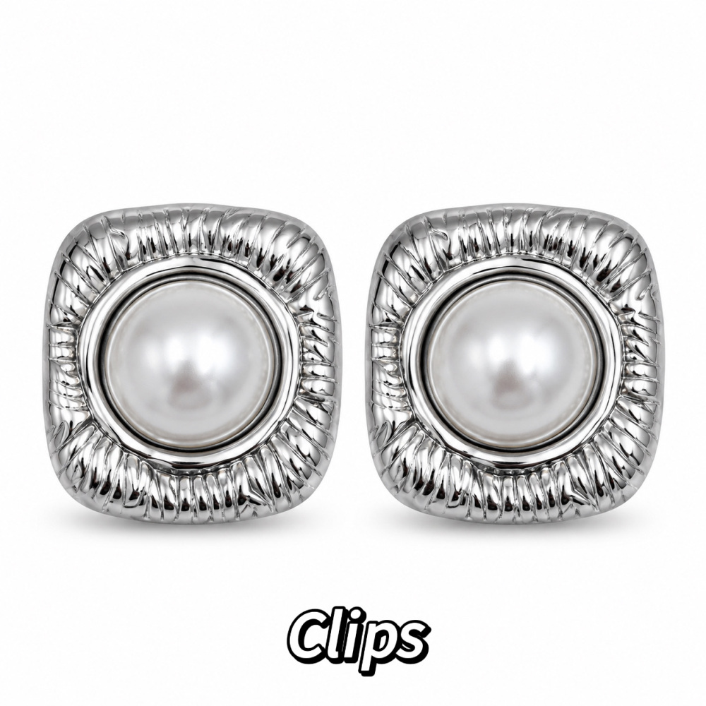 Quadrato Con Perla-Orecchini a Clip - OR-413-2602
