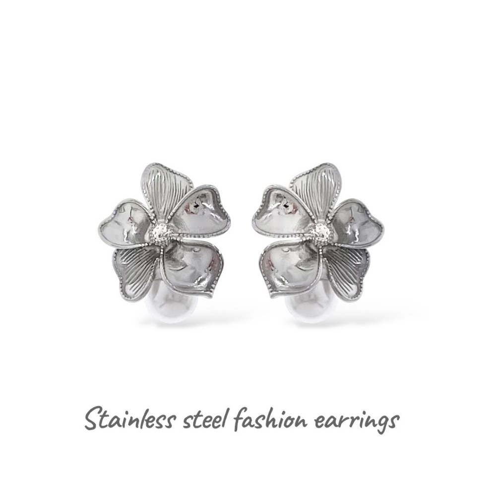 Fiore con perla-Orecchini in Acciaio - OR-413-1026