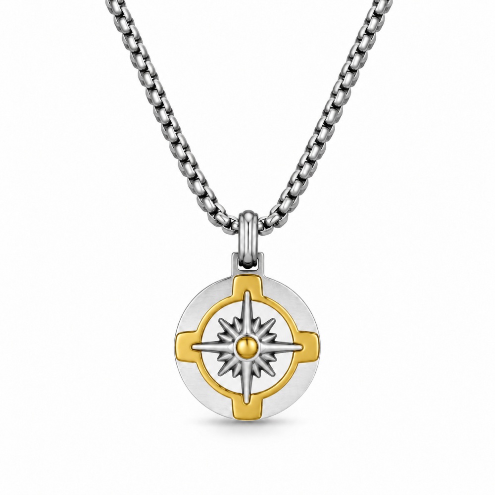 [CL-600-H419] Stella Polare -Collana Lunga da Uomo in Acciaio - CL-600-H419 (Argento/Oro)