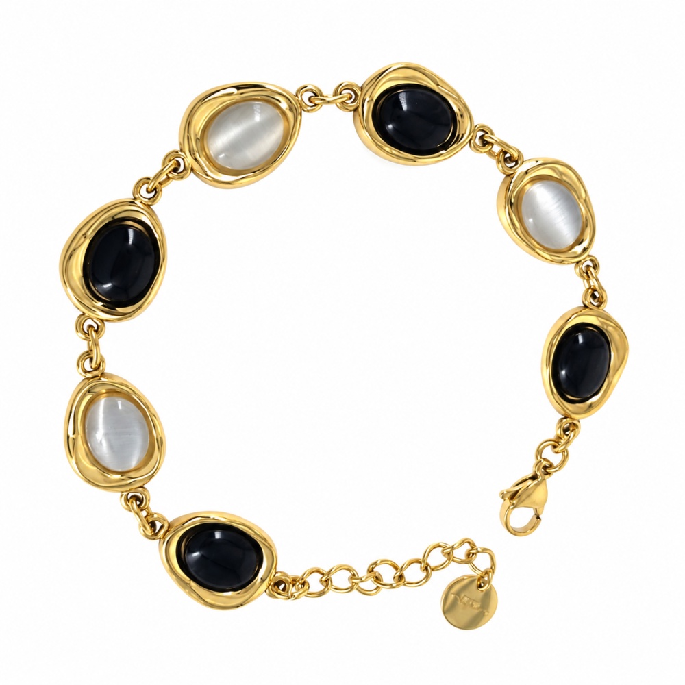 Catena Con Pietre Effetto Occhio Di Gatto-Bracciale in Acciaio - BR-794-144