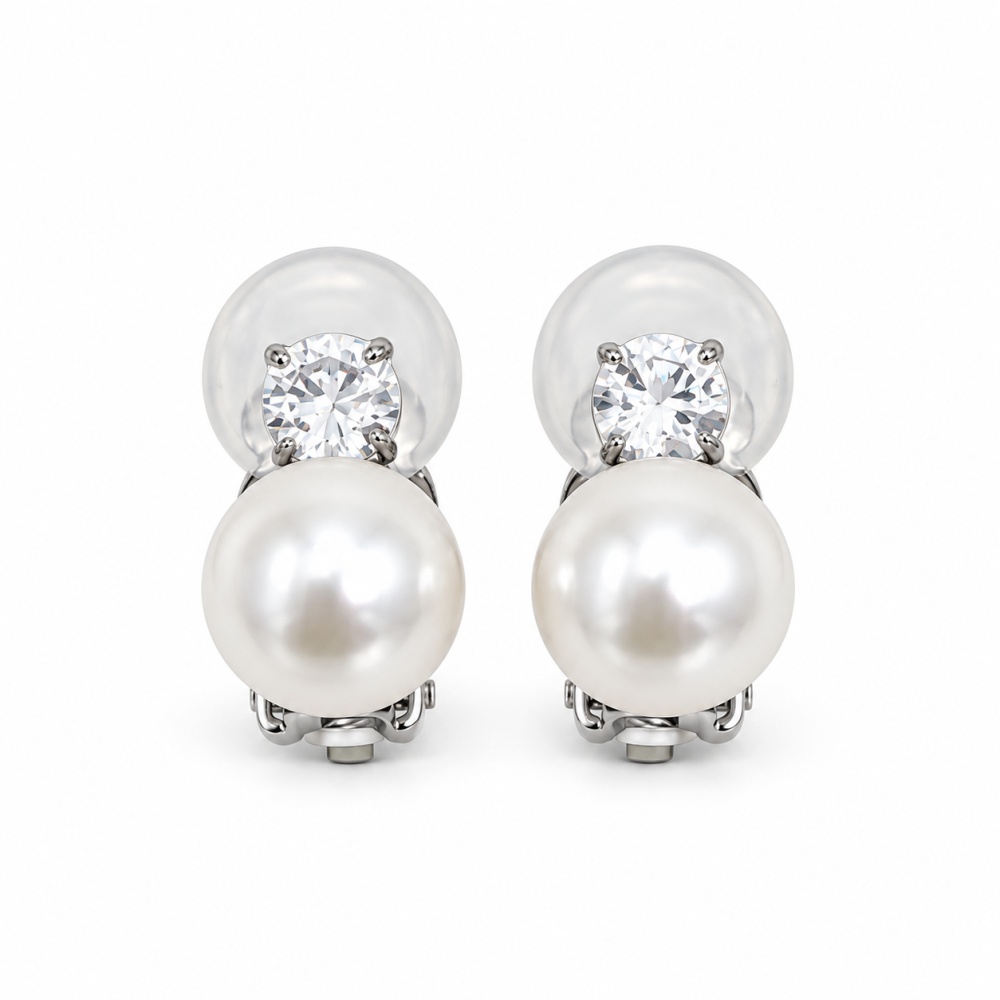 Perla Con Punto Luce-Orecchini clip acciaio - OR-103-AA7388E