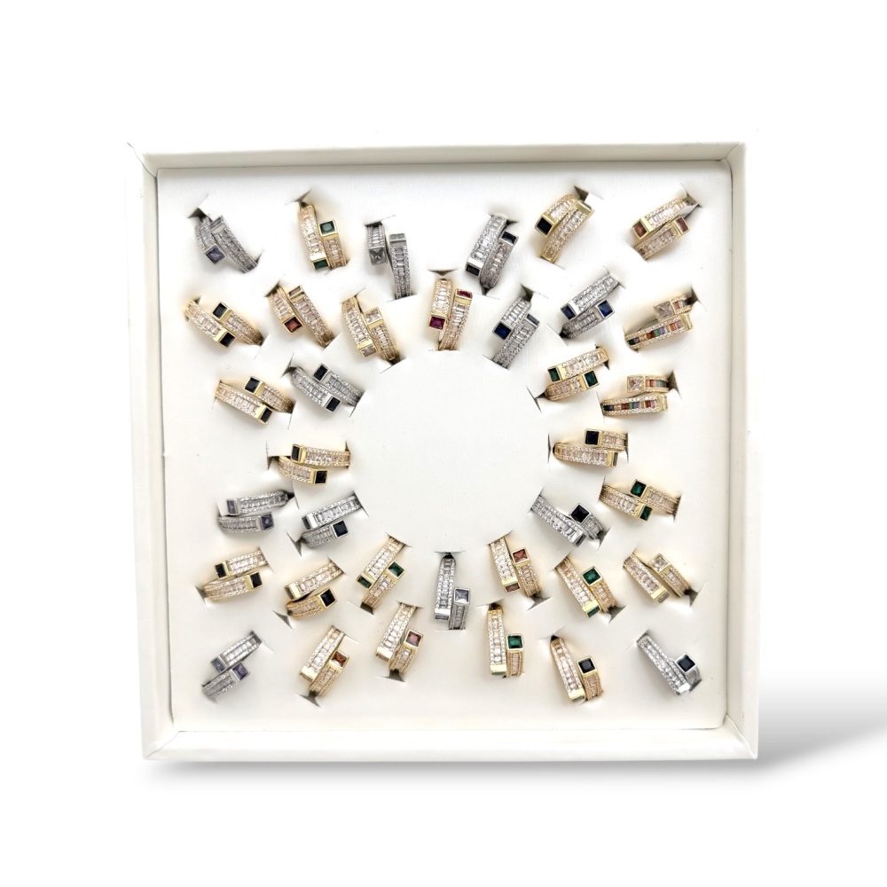 Anelli Con Zircone-36pz Anelli Regolabili in Ottone (Scatola Omaggio) - AN-105-204