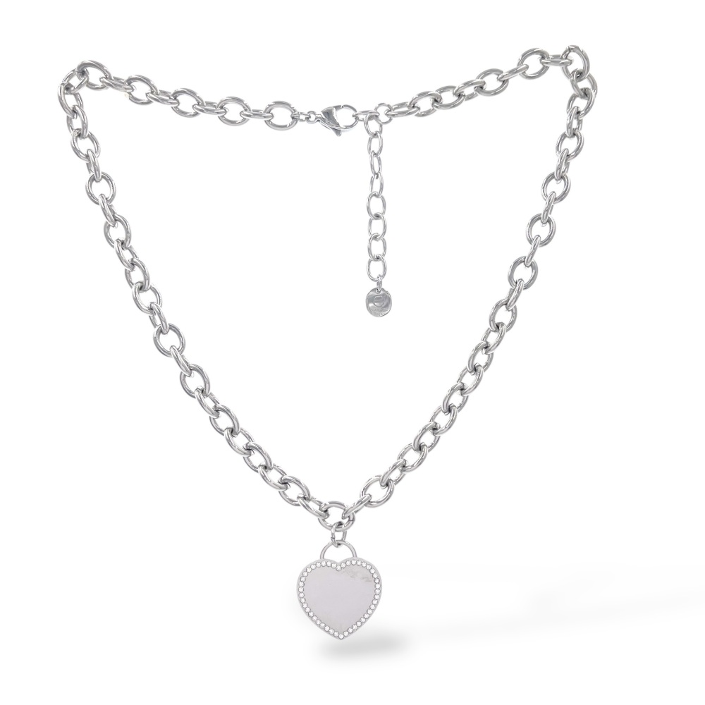Cuore con zirconi-Collana in Acciaio con Chiusura - CAC-103-AA5913B