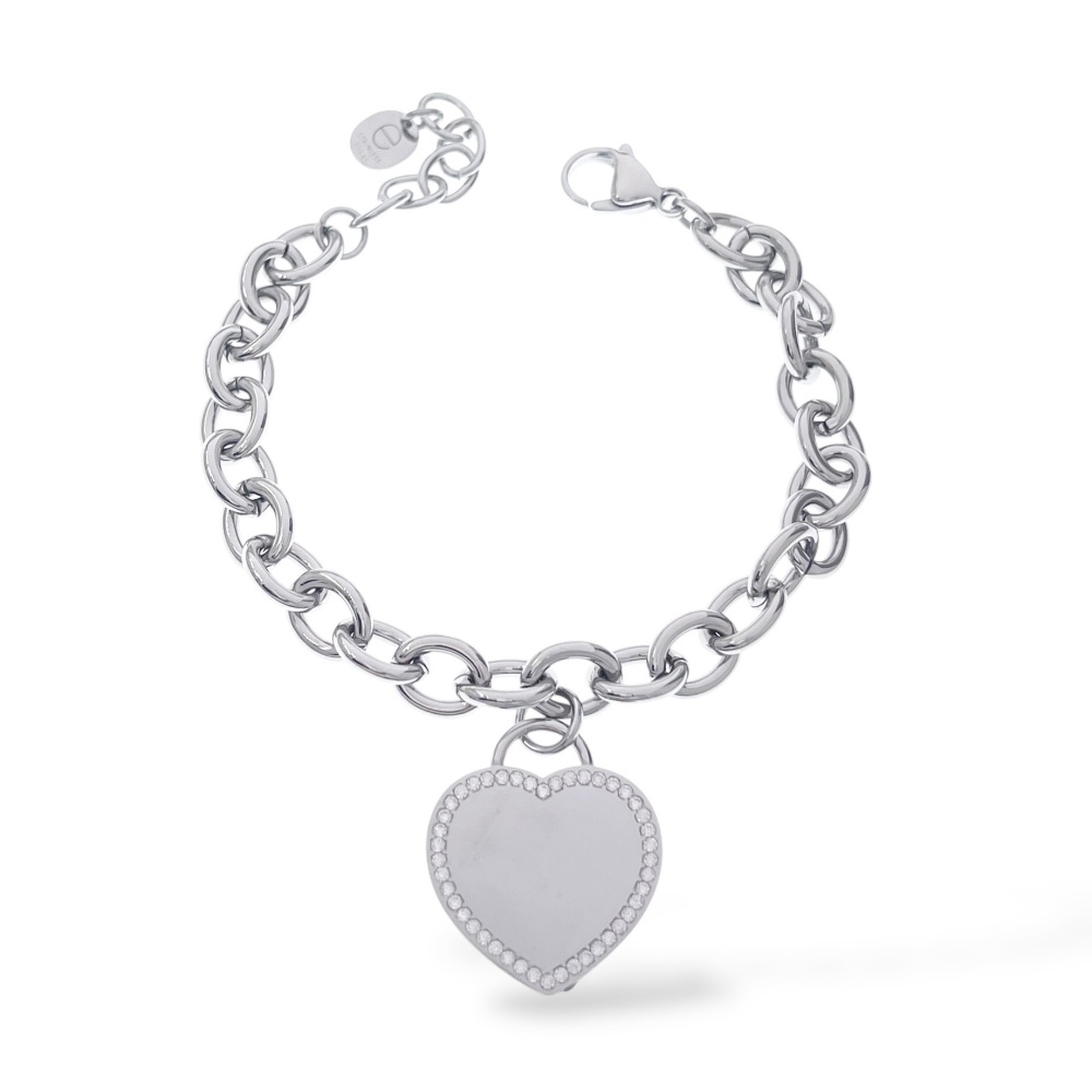 Cuore con zirconi-Bracciale in Acciaio con Chiusura - BAC-103-AA5912B