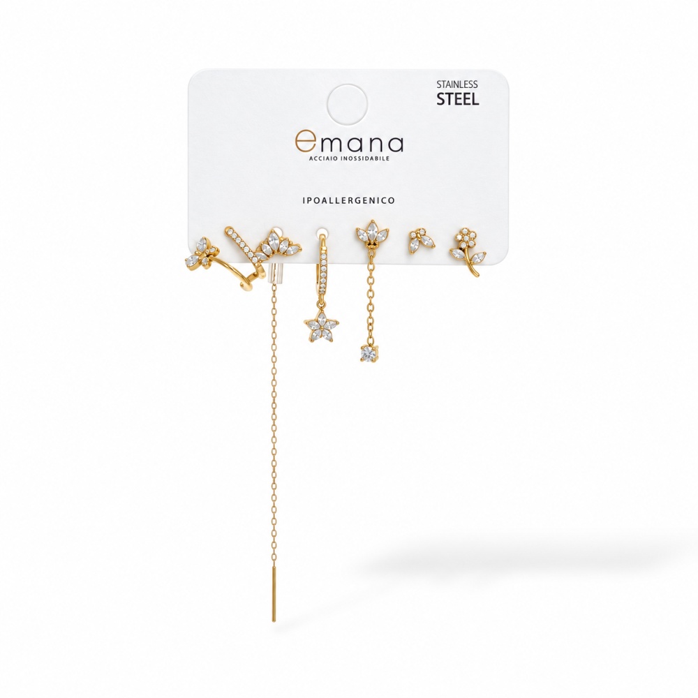 Fiori, Farfalla-Set 6pz Orecchini in Acciaio - OR-103-AA7312E
