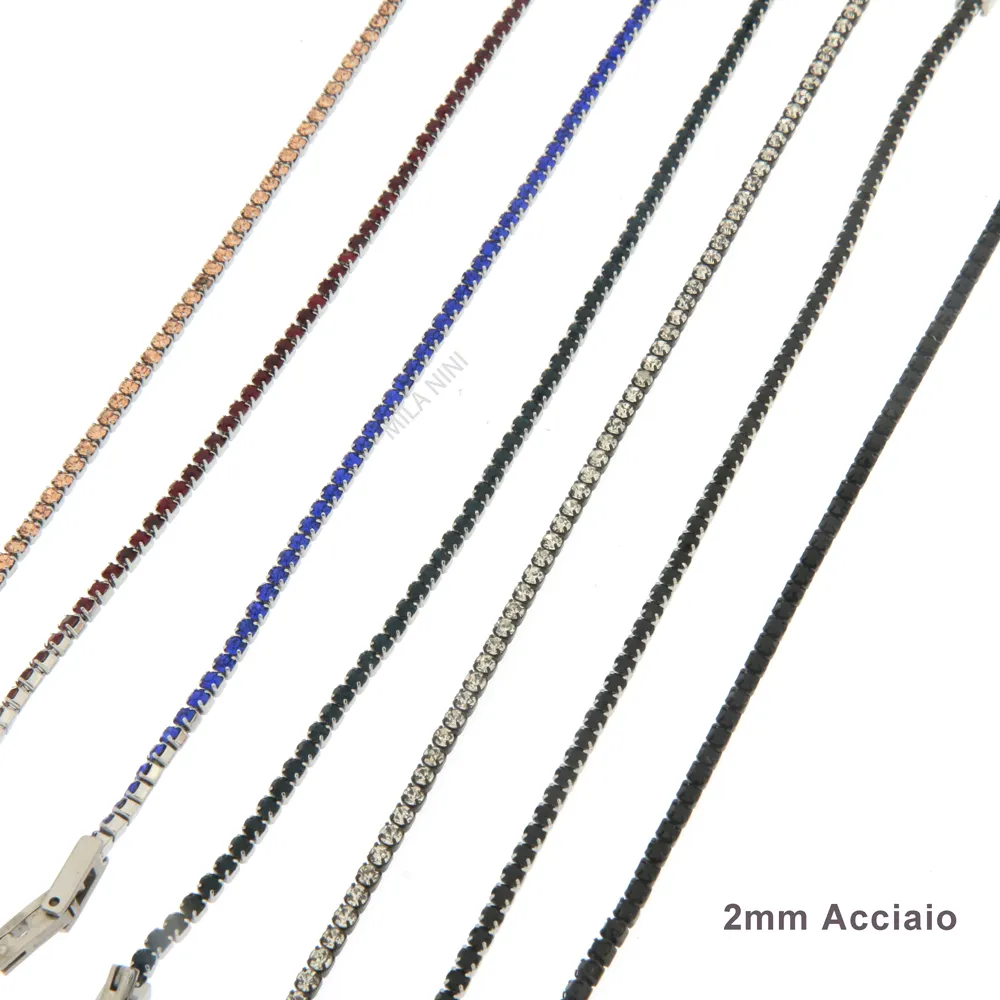 Bracciale Tennis in Acciaio e Zirconi - 2 mm - Tennis Acciaio e Zirconi